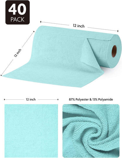 Microfiber Cleaning Cloth Roll- 40 Sheets, 12" x 12" (Grey)