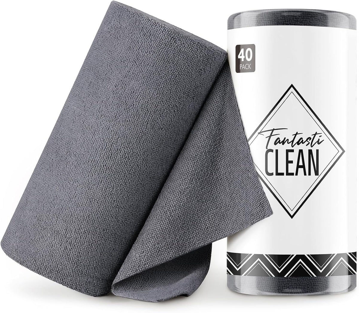 Microfiber Cleaning Cloth Roll- 40 Sheets, 12" x 12" (Grey)