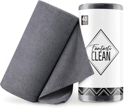 Microfiber Cleaning Cloth Roll- 40 Sheets, 12" x 12" (Grey)