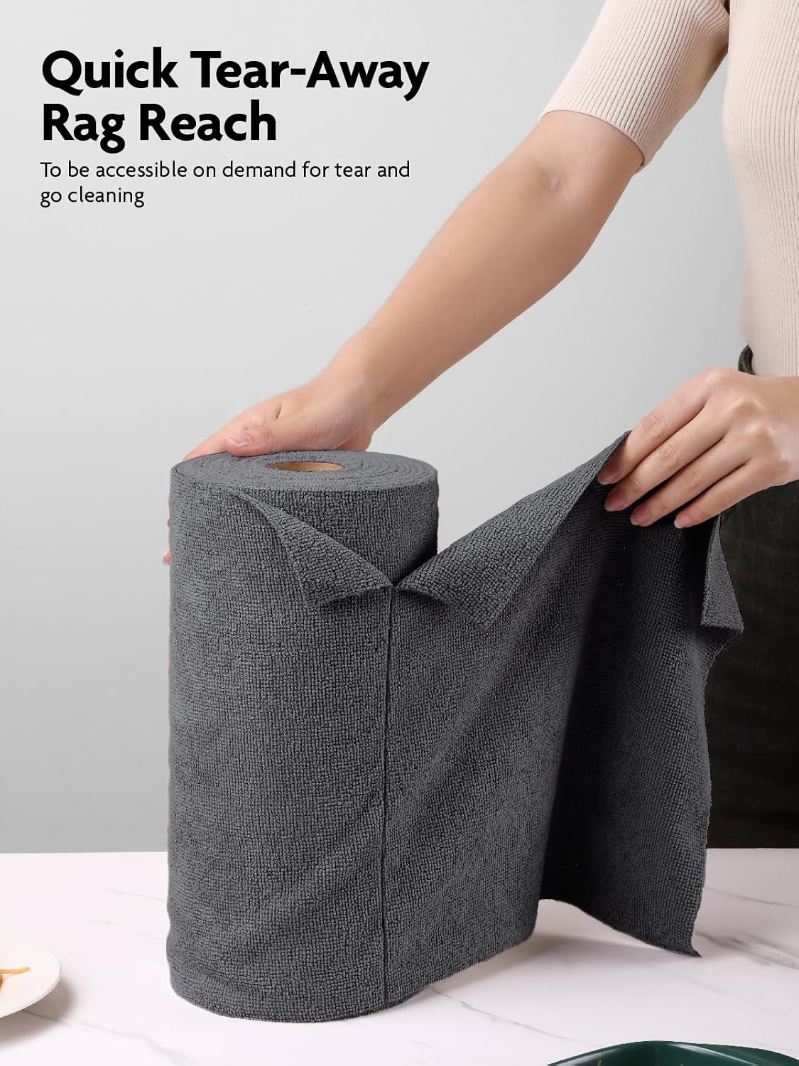 Microfiber Cleaning Cloth Roll- 40 Sheets, 12" x 12" (Grey)