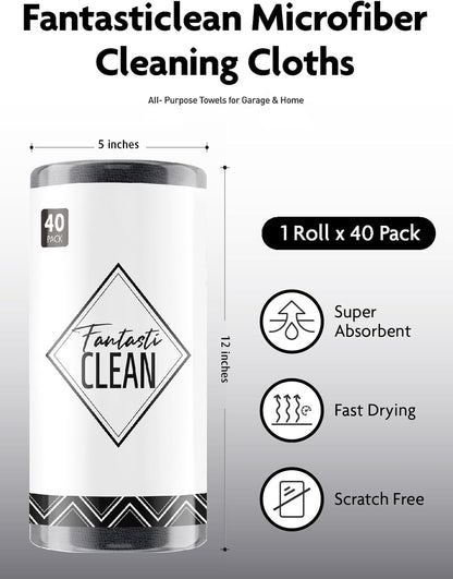 Microfiber Cleaning Cloth Roll- 40 Sheets, 12" x 12" (Grey)