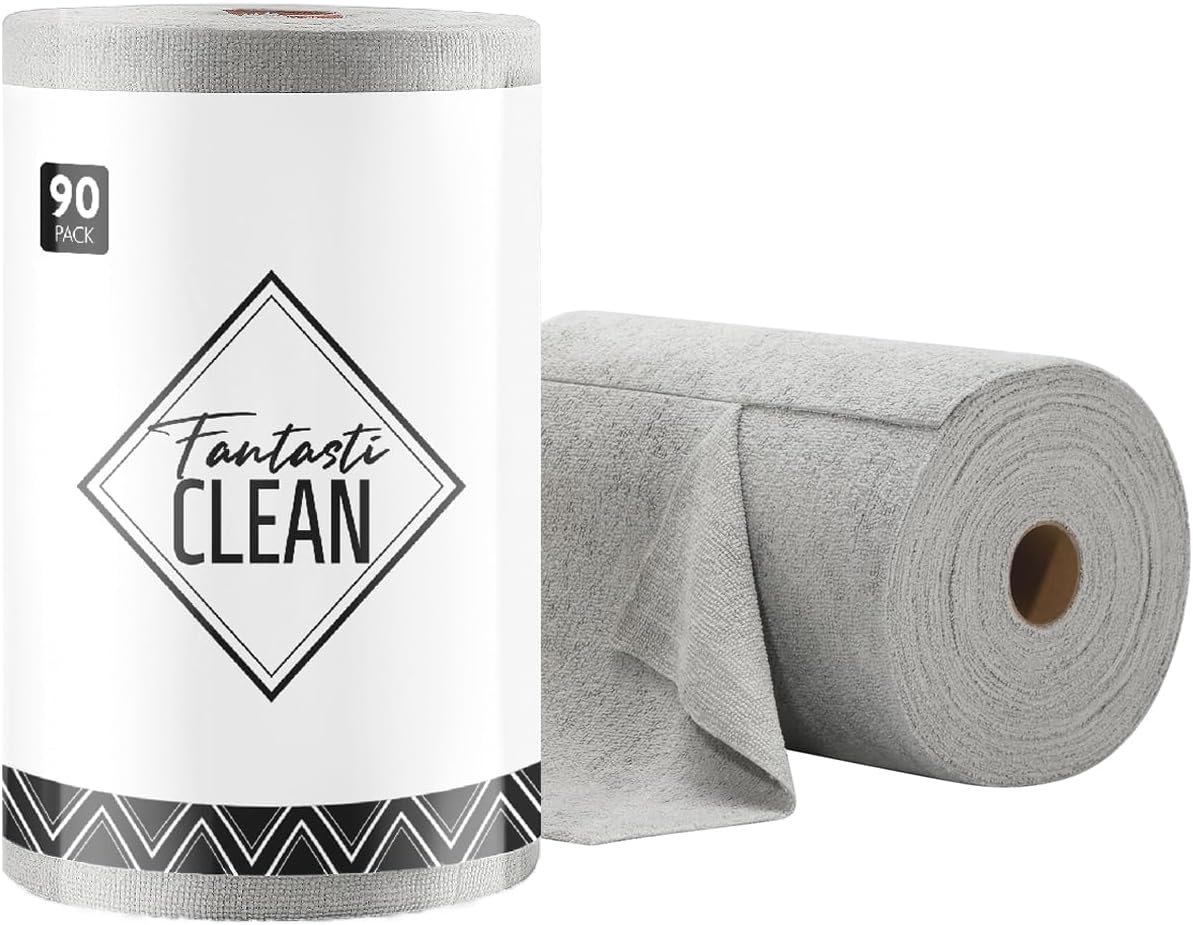 Microfiber Cleaning Cloth Roll- 40 Sheets, 12" x 12" (Grey)