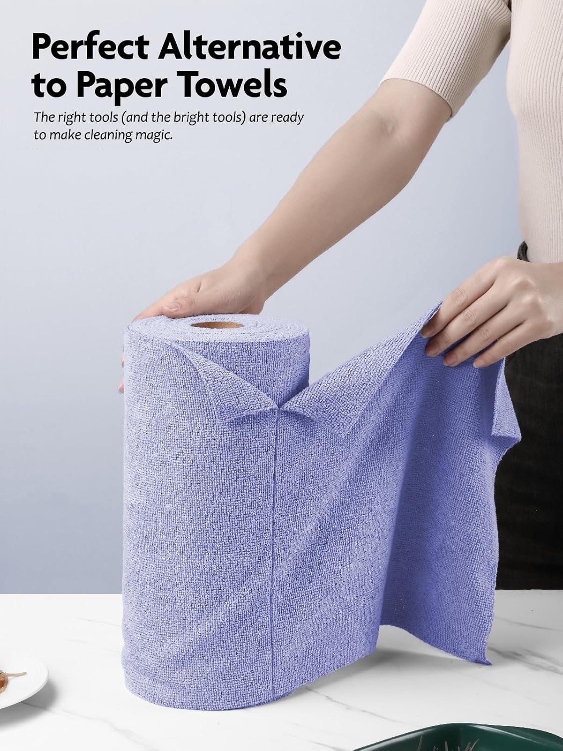 Microfiber Cleaning Cloth Roll- 40 Sheets, 12" x 12" (Grey)