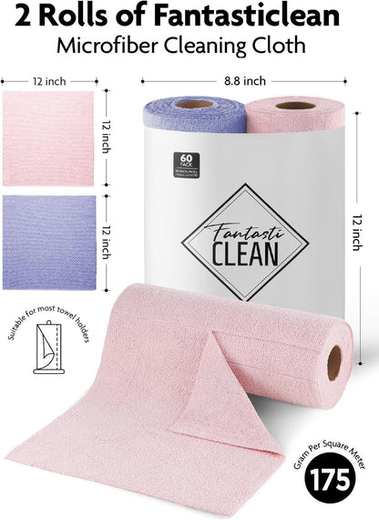 Microfiber Cleaning Cloth Roll- 40 Sheets, 12" x 12" (Grey)