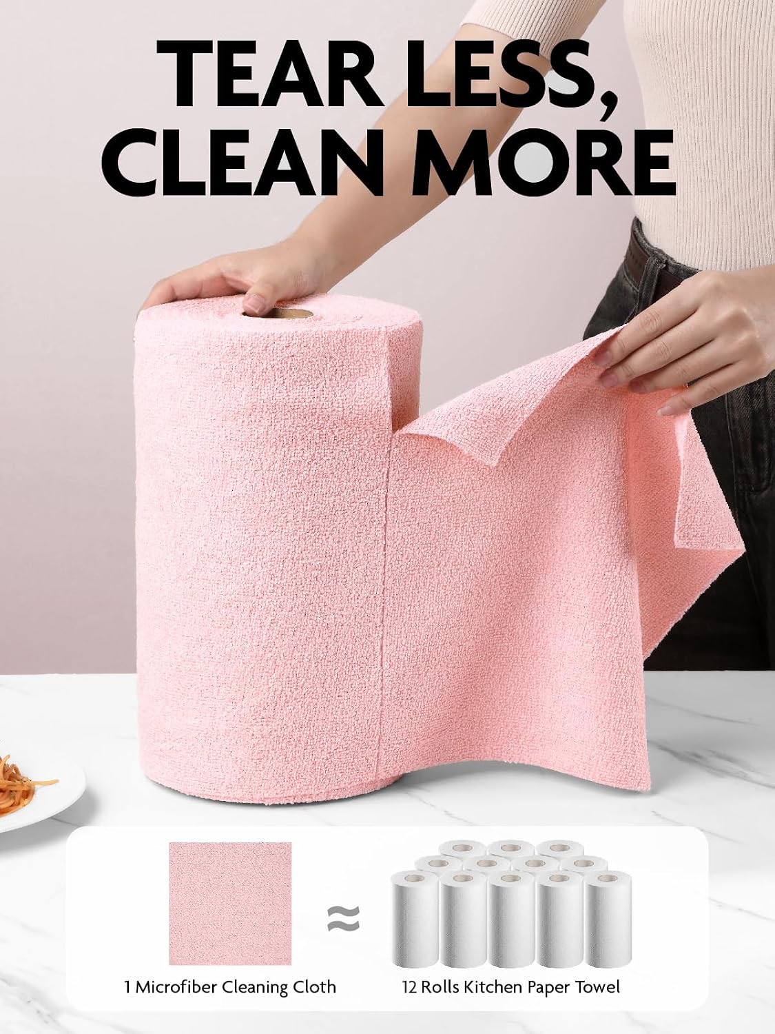 Microfiber Cleaning Cloth Roll- 40 Sheets, 12" x 12" (Grey)