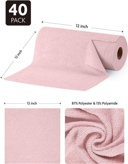 Microfiber Cleaning Cloth Roll- 40 Sheets, 12" x 12" (Grey)