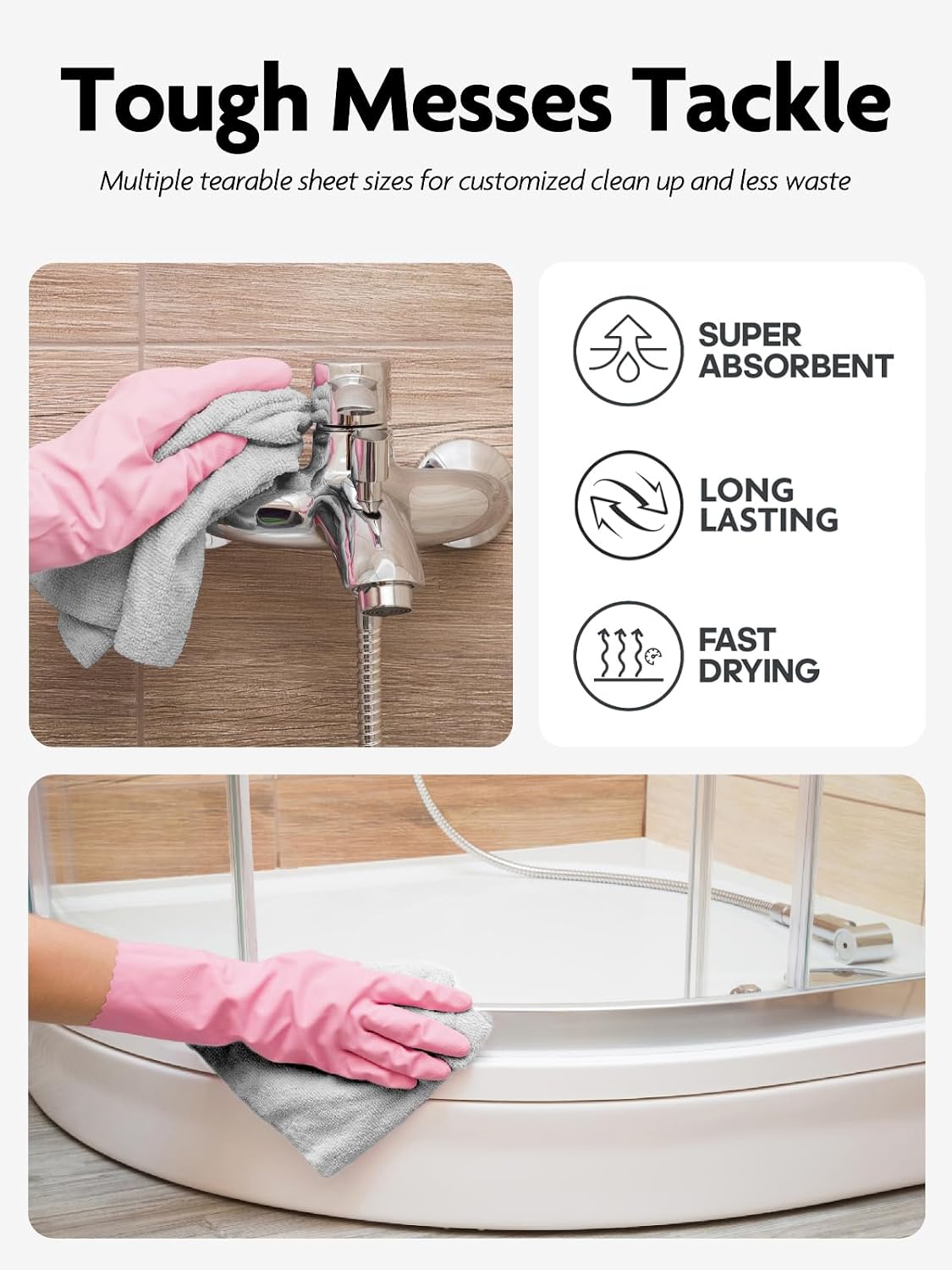 Microfiber Cleaning Cloth Roll- 40 Sheets, 12" x 12" (Grey)