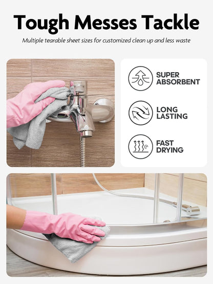 Microfiber Cleaning Cloth Roll- 40 Sheets, 12" x 12" (Grey)