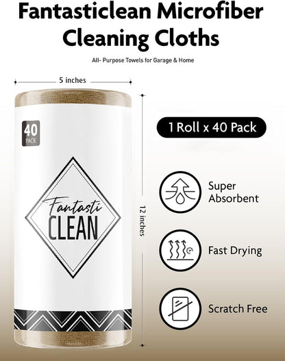 Microfiber Cleaning Cloth Roll- 40 Sheets, 12" x 12" (Grey)