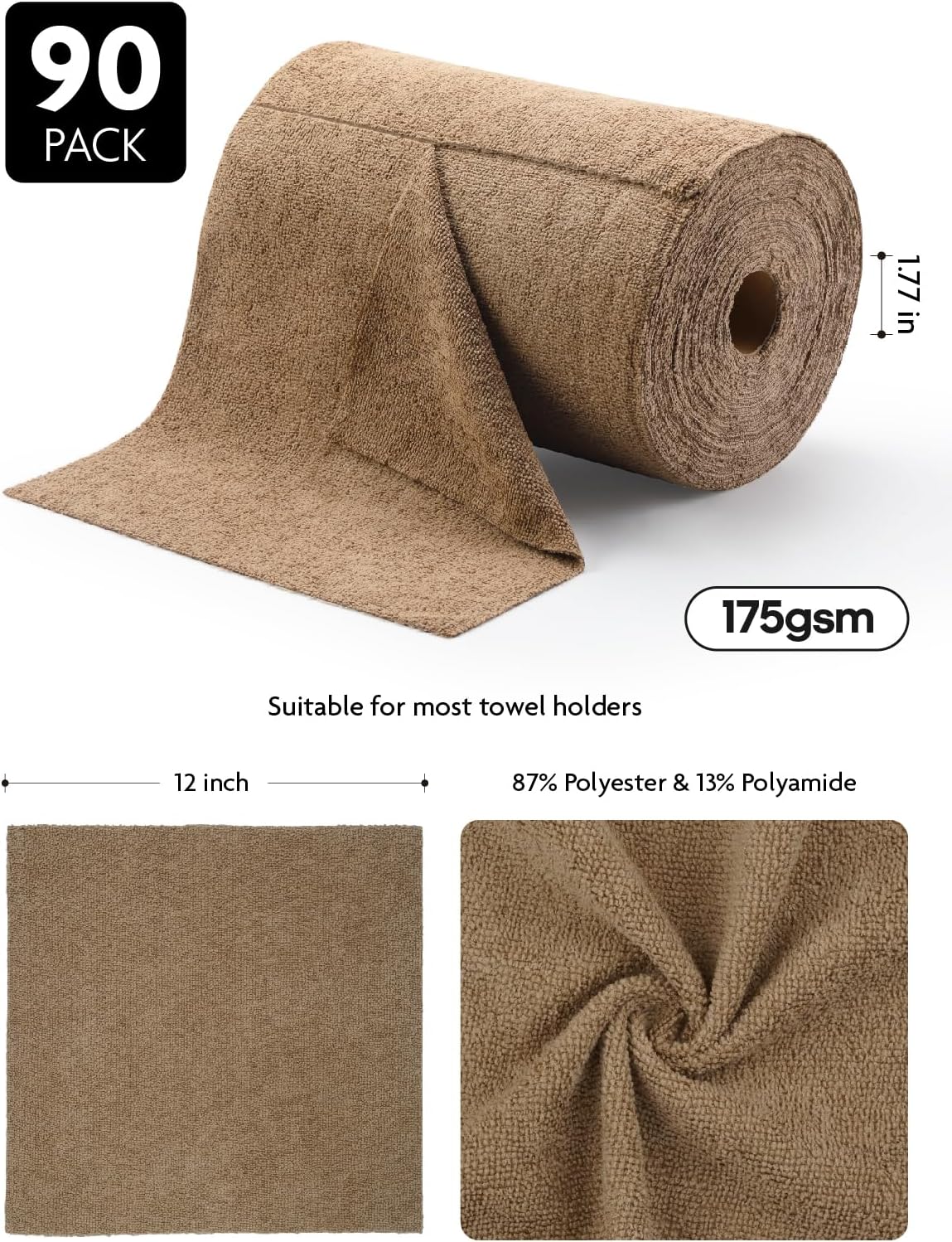 Microfiber Cleaning Cloth Roll- 40 Sheets, 12" x 12" (Grey)