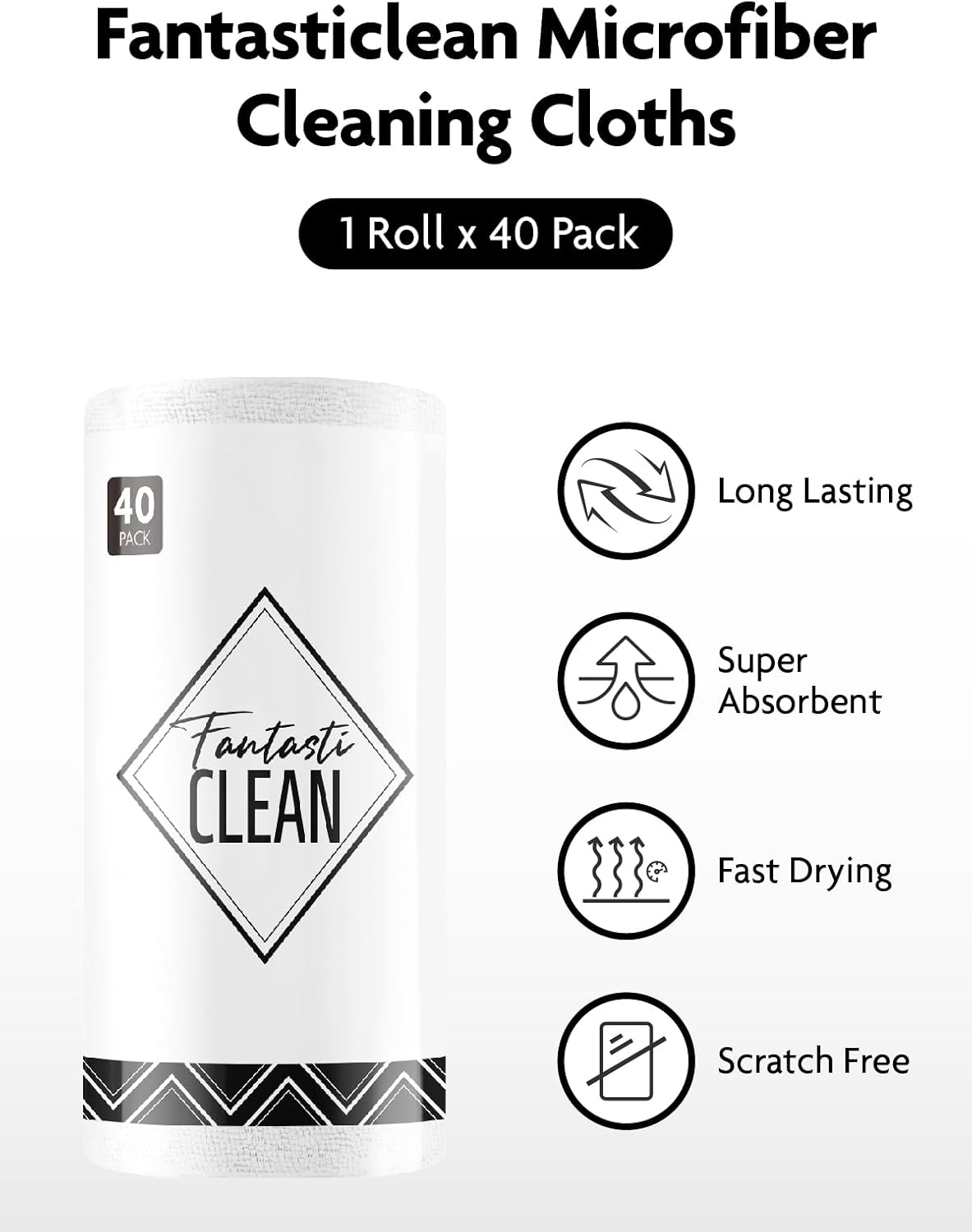 Microfiber Cleaning Cloth Roll- 40 Sheets, 12" x 12" (Grey)