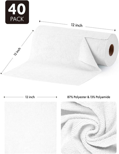 Microfiber Cleaning Cloth Roll- 40 Sheets, 12" x 12" (Grey)