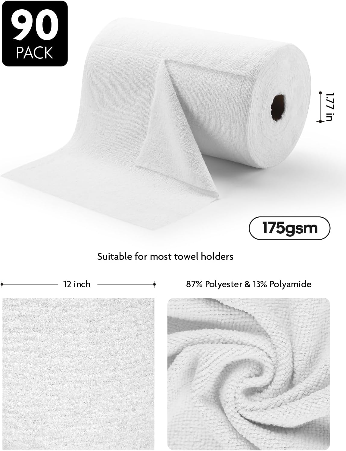 Microfiber Cleaning Cloth Roll- 40 Sheets, 12" x 12" (Grey)