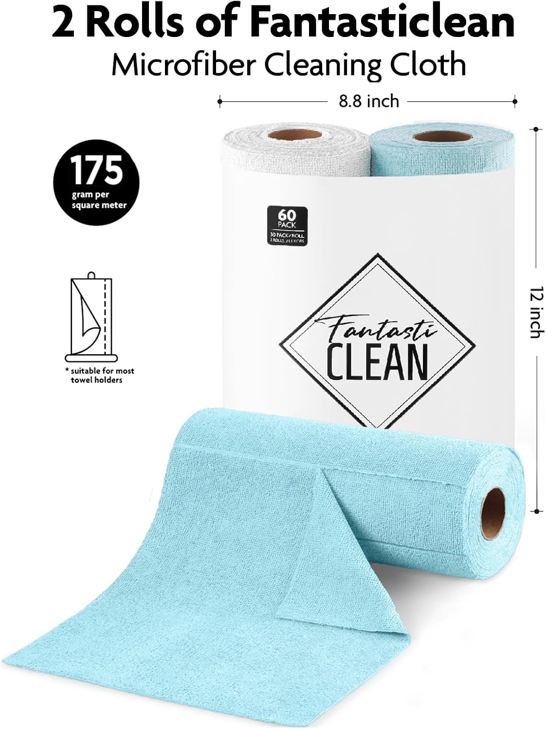 Microfiber Cleaning Cloth Roll- 40 Sheets, 12" x 12" (Grey)