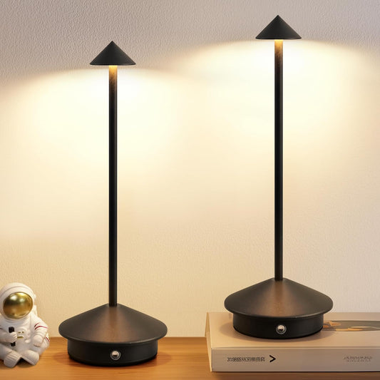 Modern Cordless Table Lamp Set of 2, Black Portable LED Desk Lamps