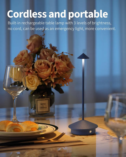 Modern Cordless Table Lamp Set of 2, Black Portable LED Desk Lamps