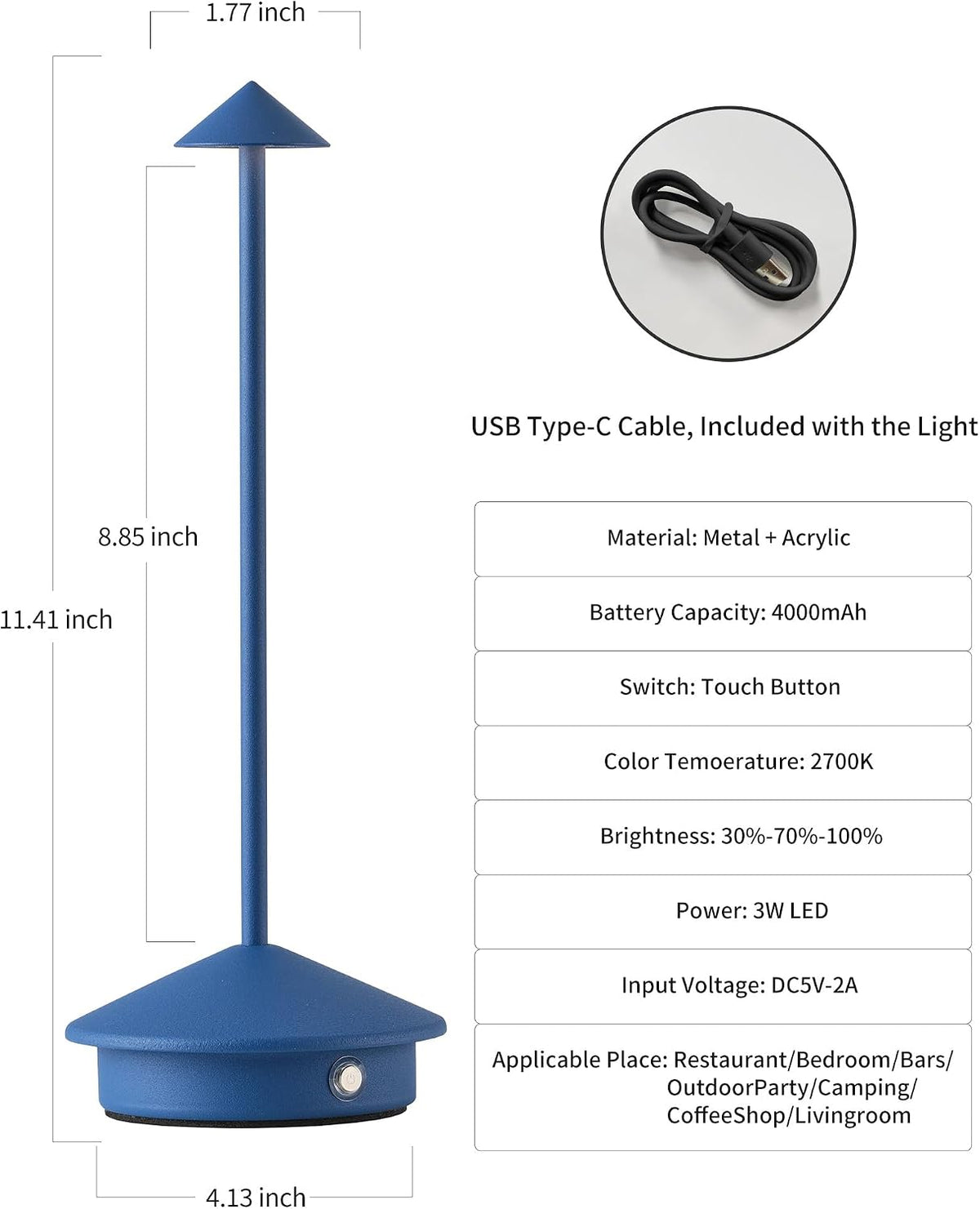 Modern Cordless Table Lamp Set of 2, Black Portable LED Desk Lamps