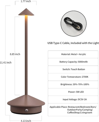 Modern Cordless Table Lamp Set of 2, Black Portable LED Desk Lamps