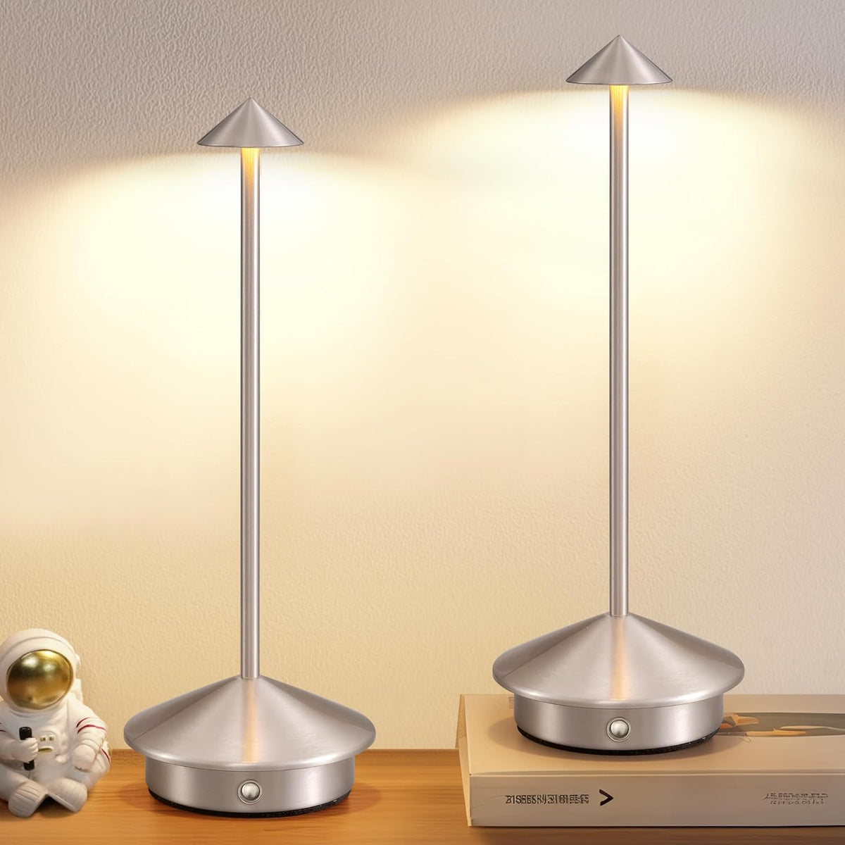 Modern Cordless Table Lamp Set of 2, Black Portable LED Desk Lamps