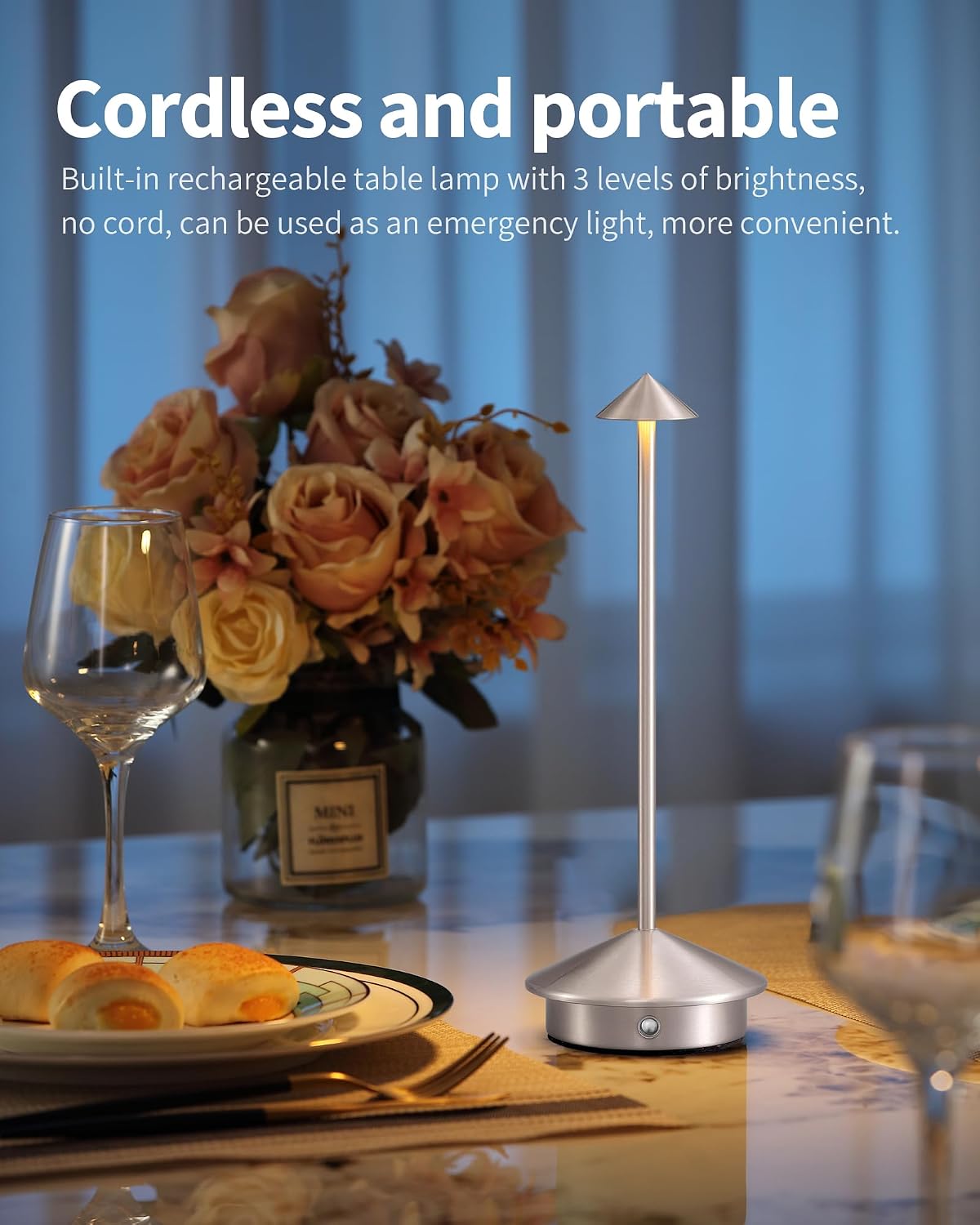 Modern Cordless Table Lamp Set of 2, Black Portable LED Desk Lamps