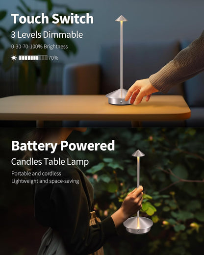 Modern Cordless Table Lamp Set of 2, Black Portable LED Desk Lamps