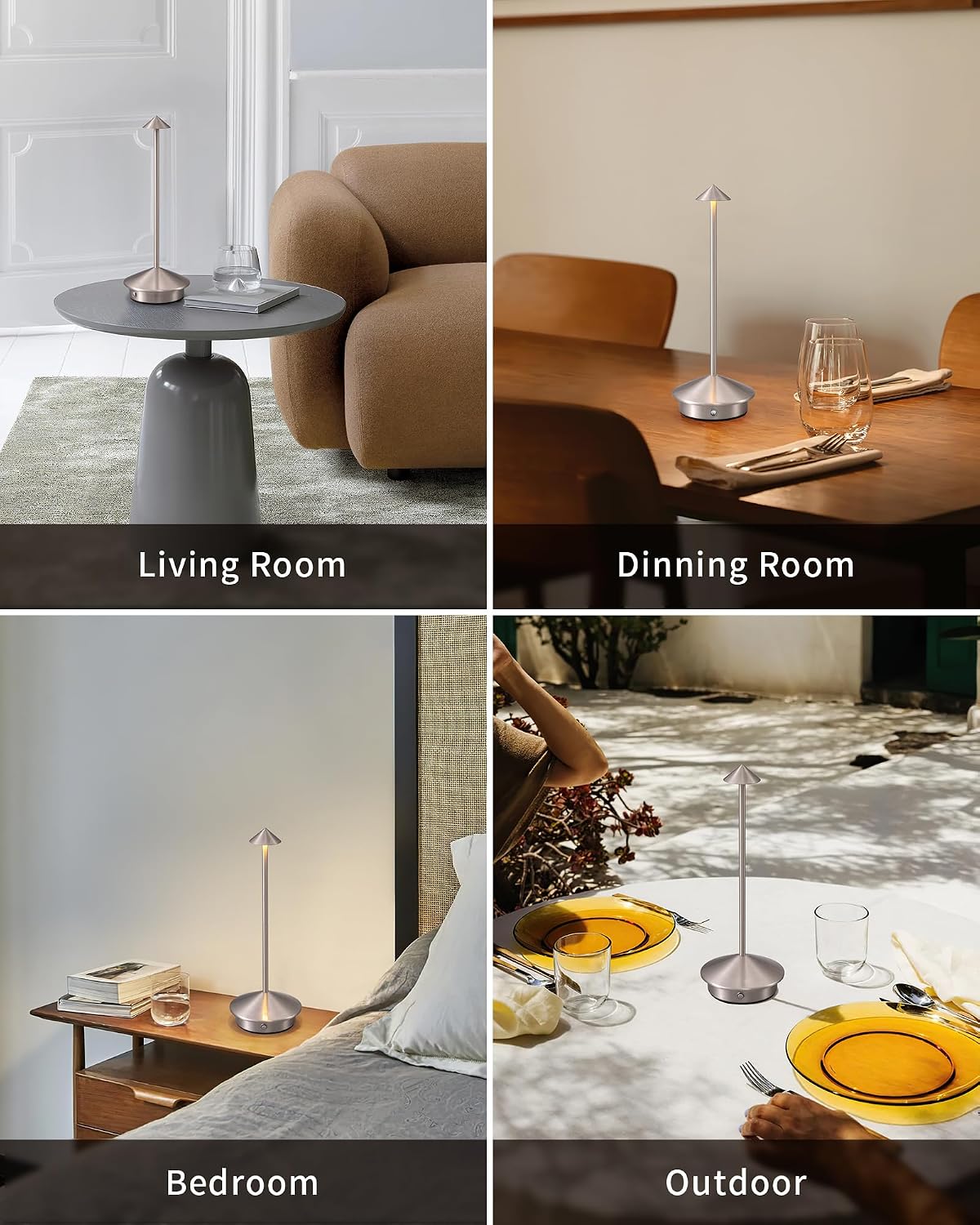 Modern Cordless Table Lamp Set of 2, Black Portable LED Desk Lamps