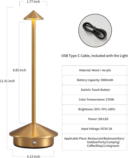 Modern Cordless Table Lamp Set of 2, Black Portable LED Desk Lamps