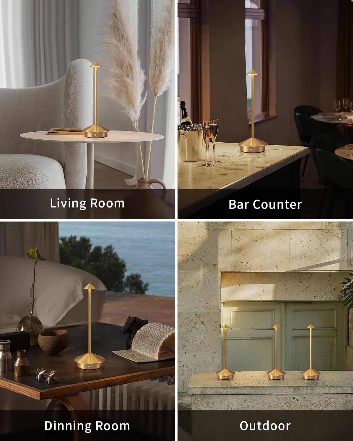 Modern Cordless Table Lamp Set of 2, Black Portable LED Desk Lamps