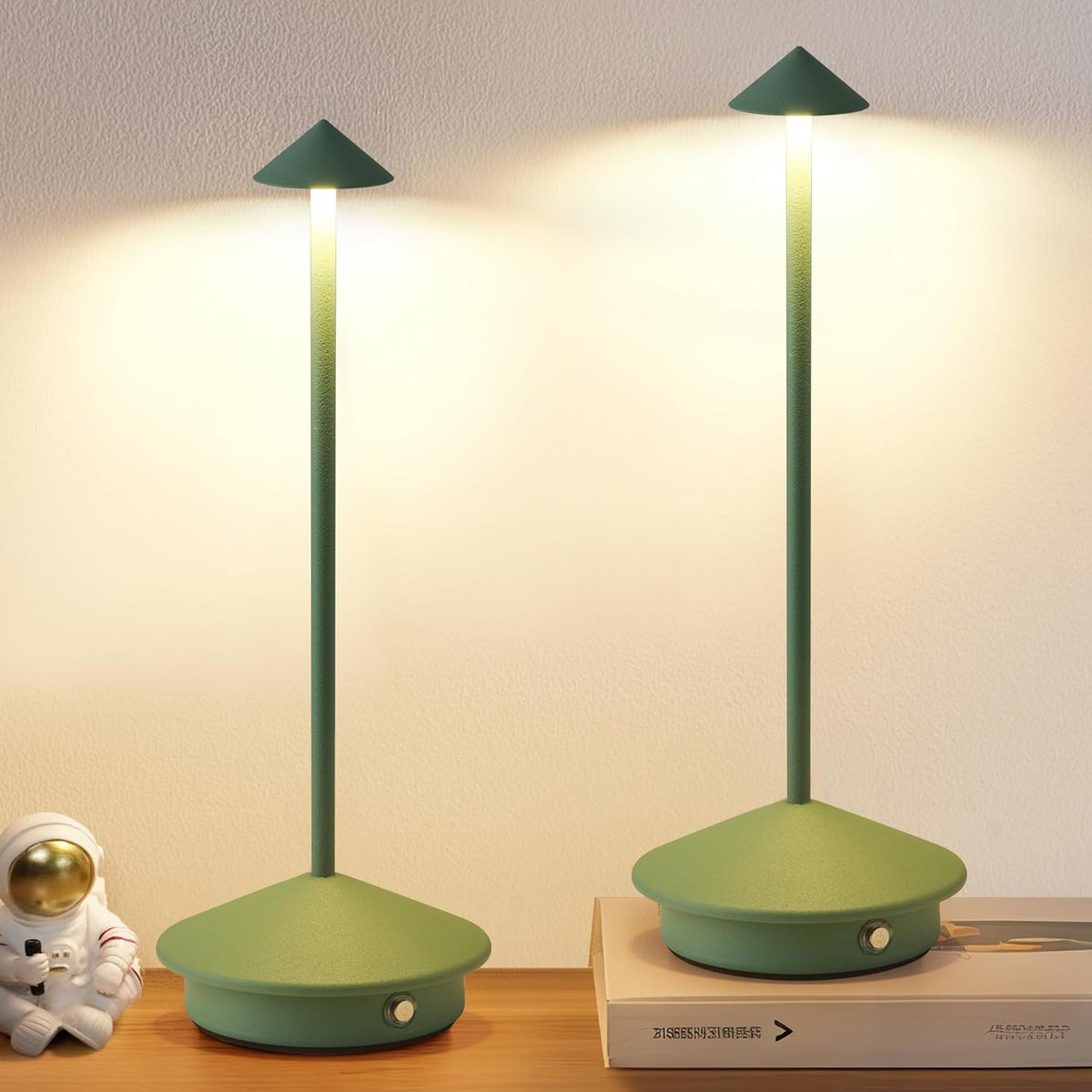 Modern Cordless Table Lamp Set of 2, Black Portable LED Desk Lamps