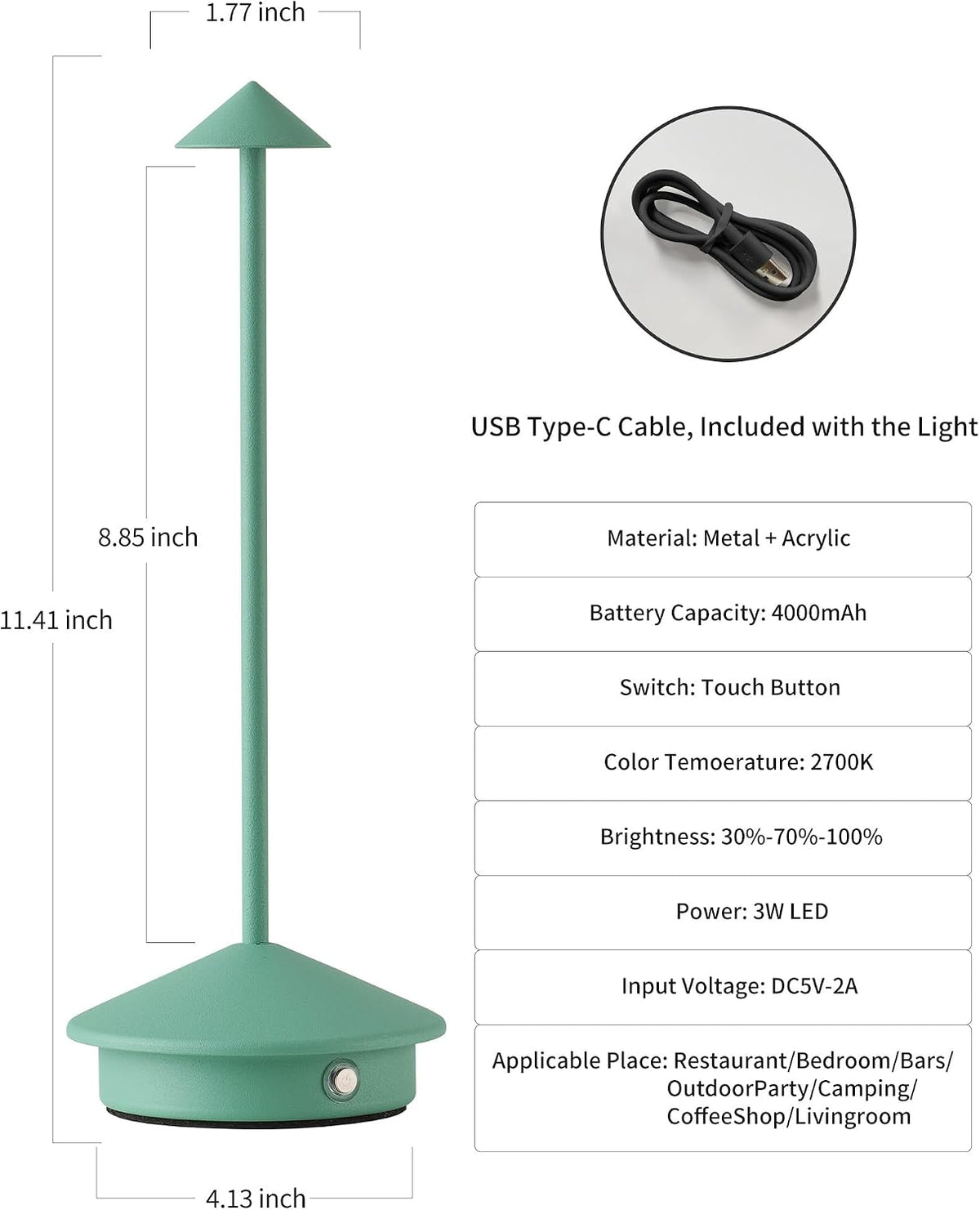 Modern Cordless Table Lamp Set of 2, Black Portable LED Desk Lamps