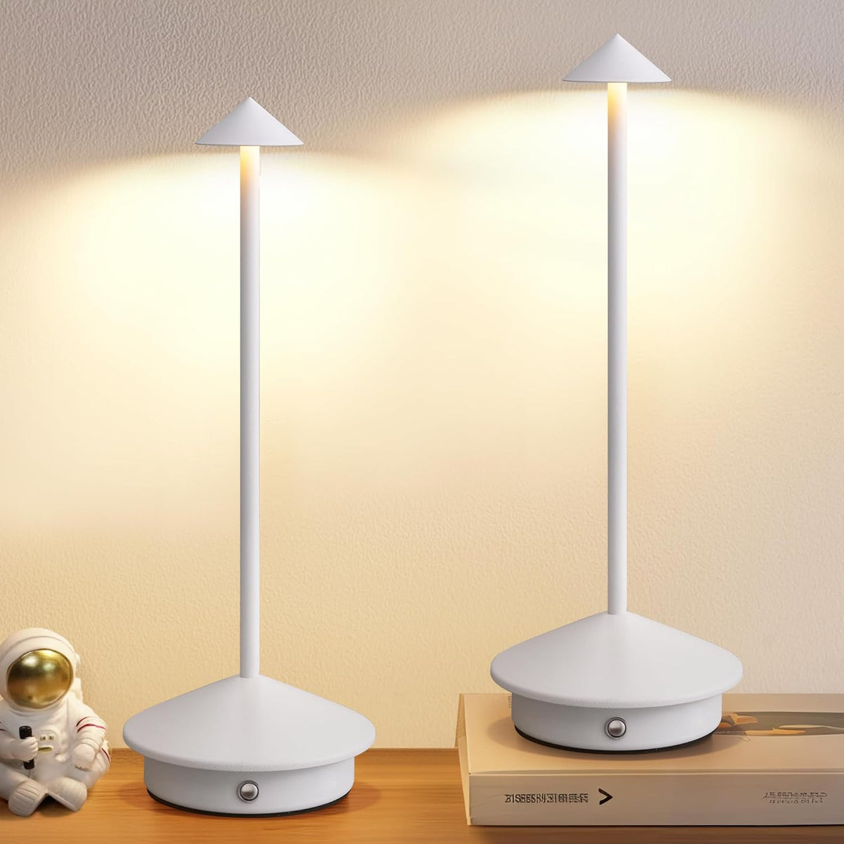 Modern Cordless Table Lamp Set of 2, Black Portable LED Desk Lamps