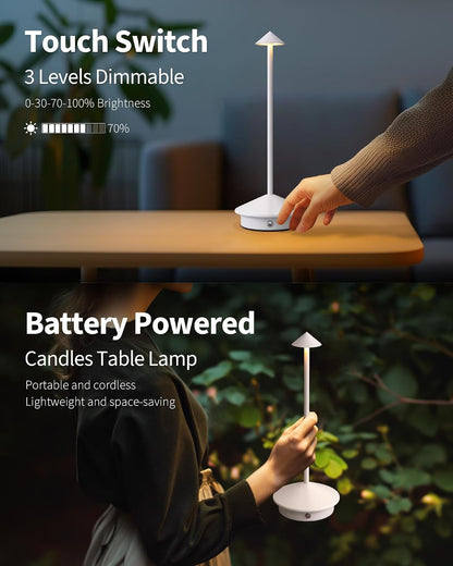 Modern Cordless Table Lamp Set of 2, Black Portable LED Desk Lamps