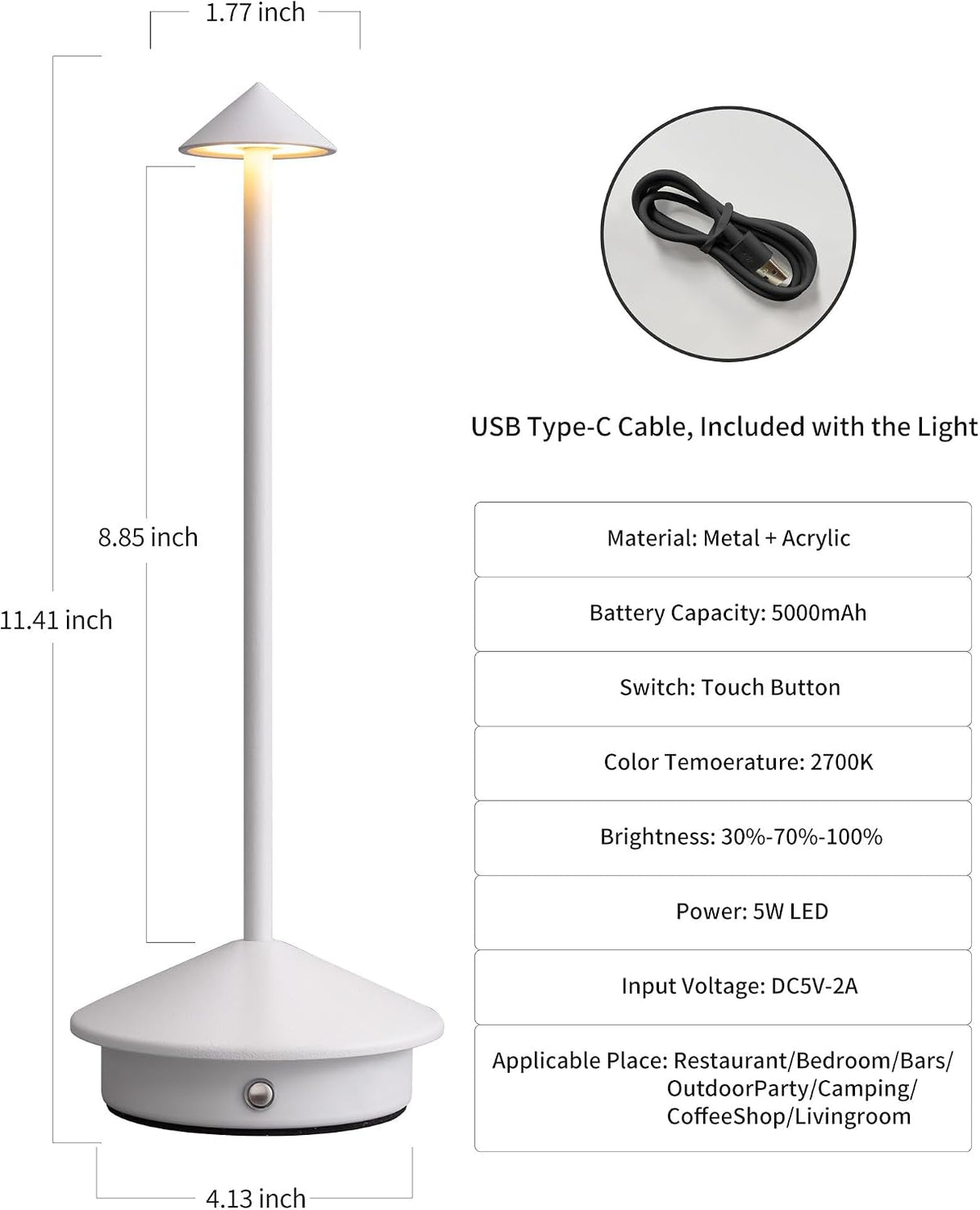 Modern Cordless Table Lamp Set of 2, Black Portable LED Desk Lamps
