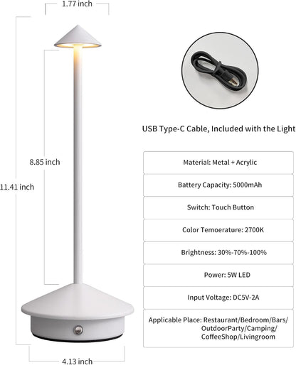 Modern Cordless Table Lamp Set of 2, Black Portable LED Desk Lamps