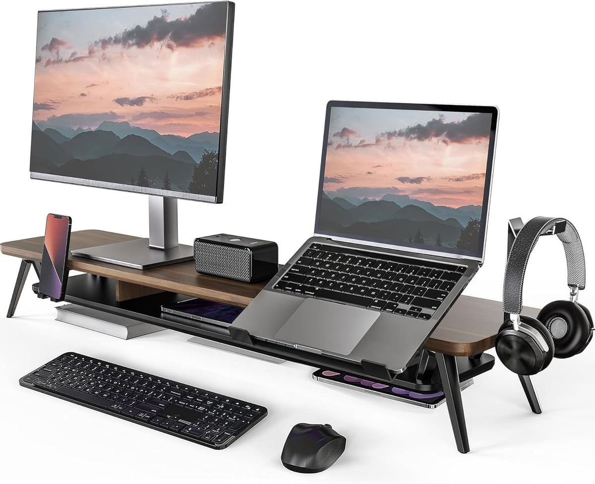 42.5-Inch Monitor Stand Riser with Laptop, Phone & Headphone Holders