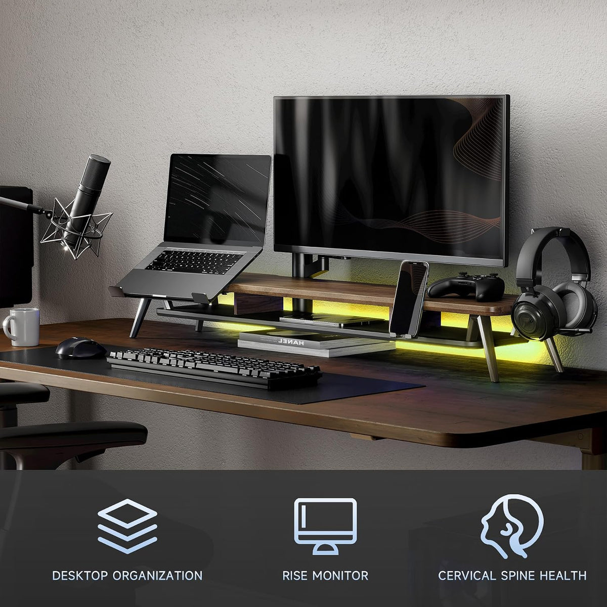 42.5-Inch Monitor Stand Riser with Laptop, Phone & Headphone Holders