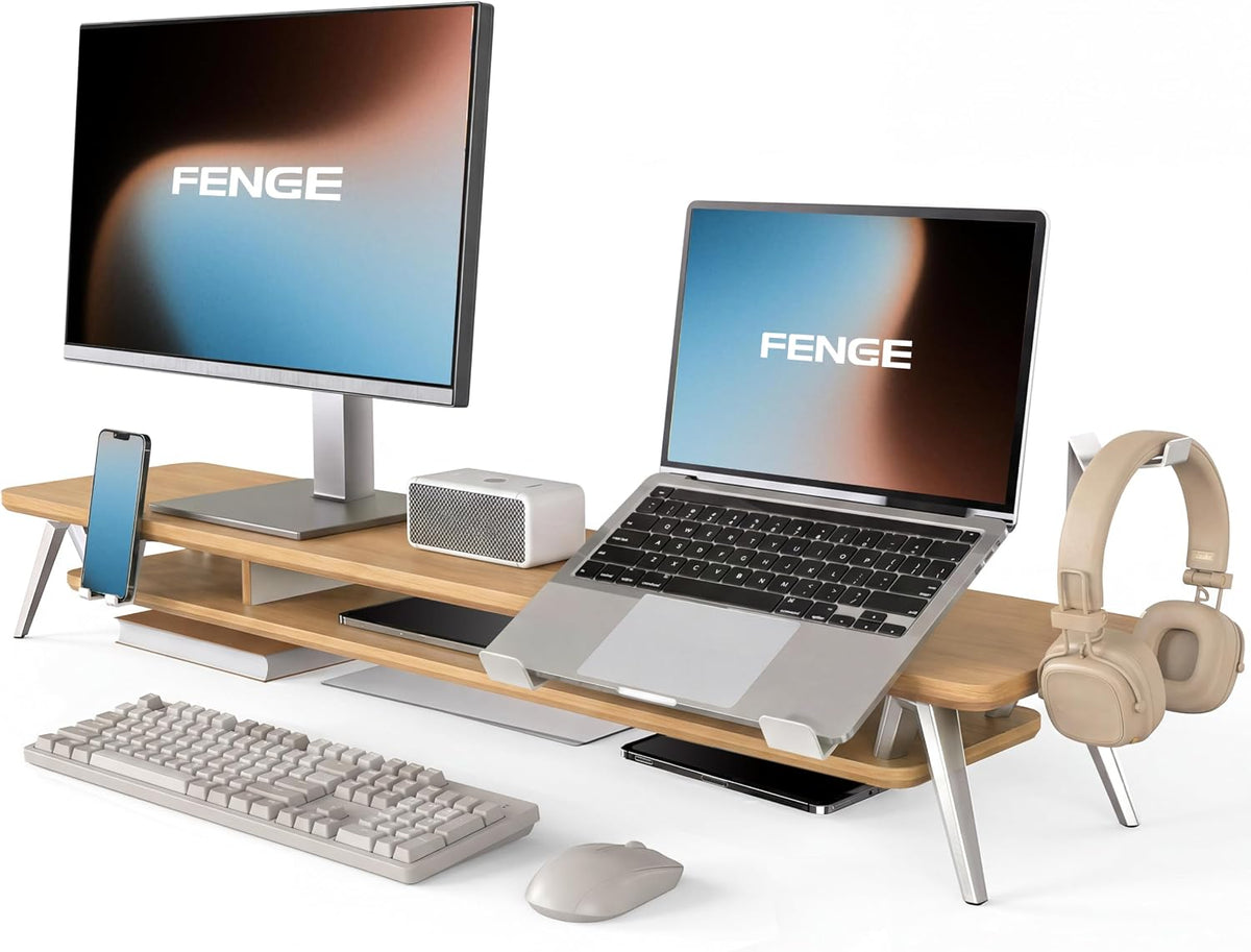 42.5-Inch Monitor Stand Riser with Laptop, Phone & Headphone Holders