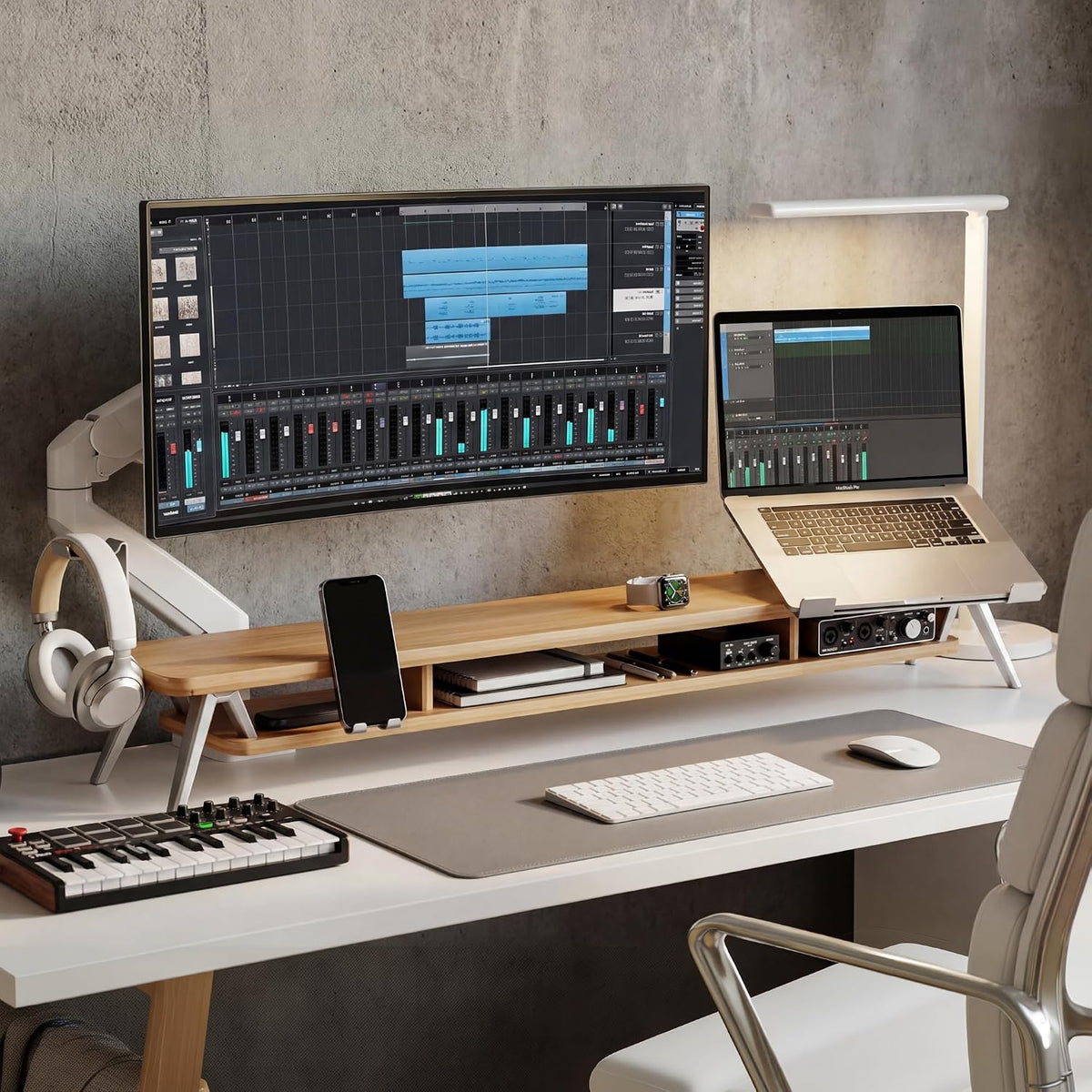 42.5-Inch Monitor Stand Riser with Laptop, Phone & Headphone Holders