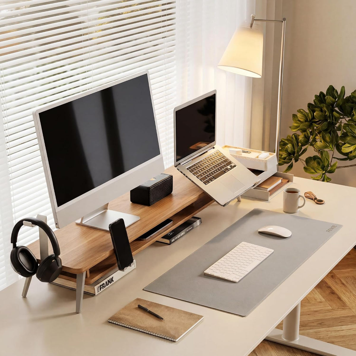 42.5-Inch Monitor Stand Riser with Laptop, Phone & Headphone Holders