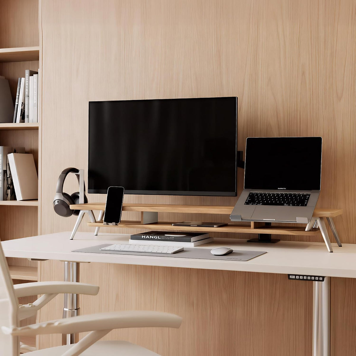 42.5-Inch Monitor Stand Riser with Laptop, Phone & Headphone Holders