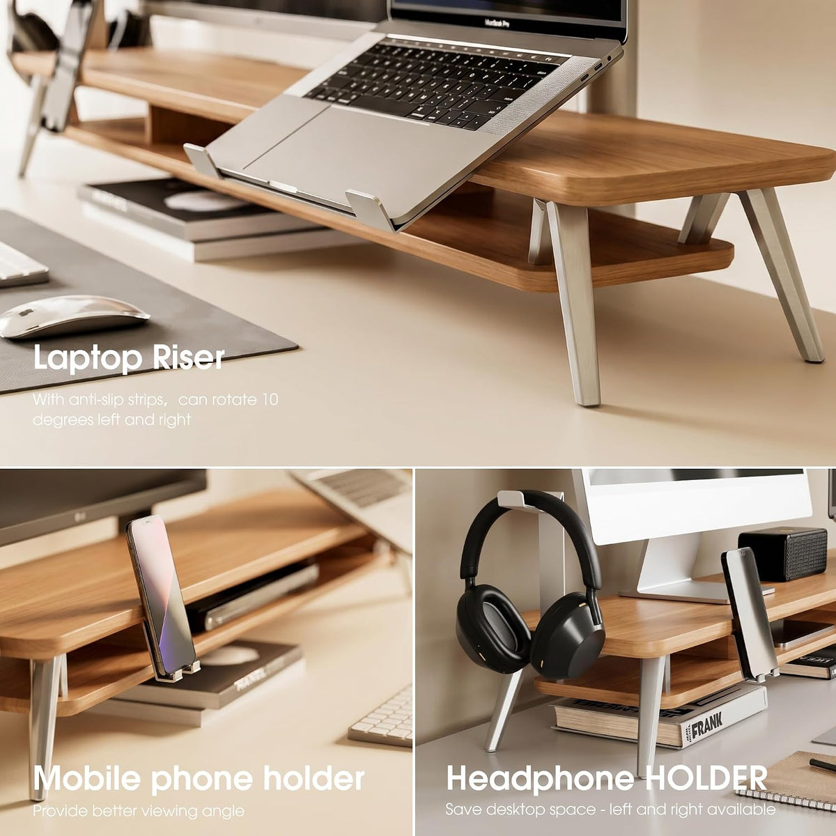 42.5-Inch Monitor Stand Riser with Laptop, Phone & Headphone Holders