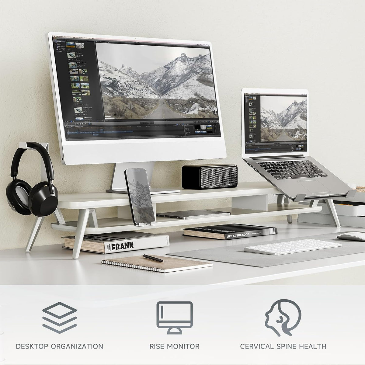 42.5-Inch Monitor Stand Riser with Laptop, Phone & Headphone Holders