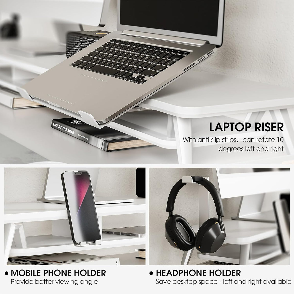 42.5-Inch Monitor Stand Riser with Laptop, Phone & Headphone Holders