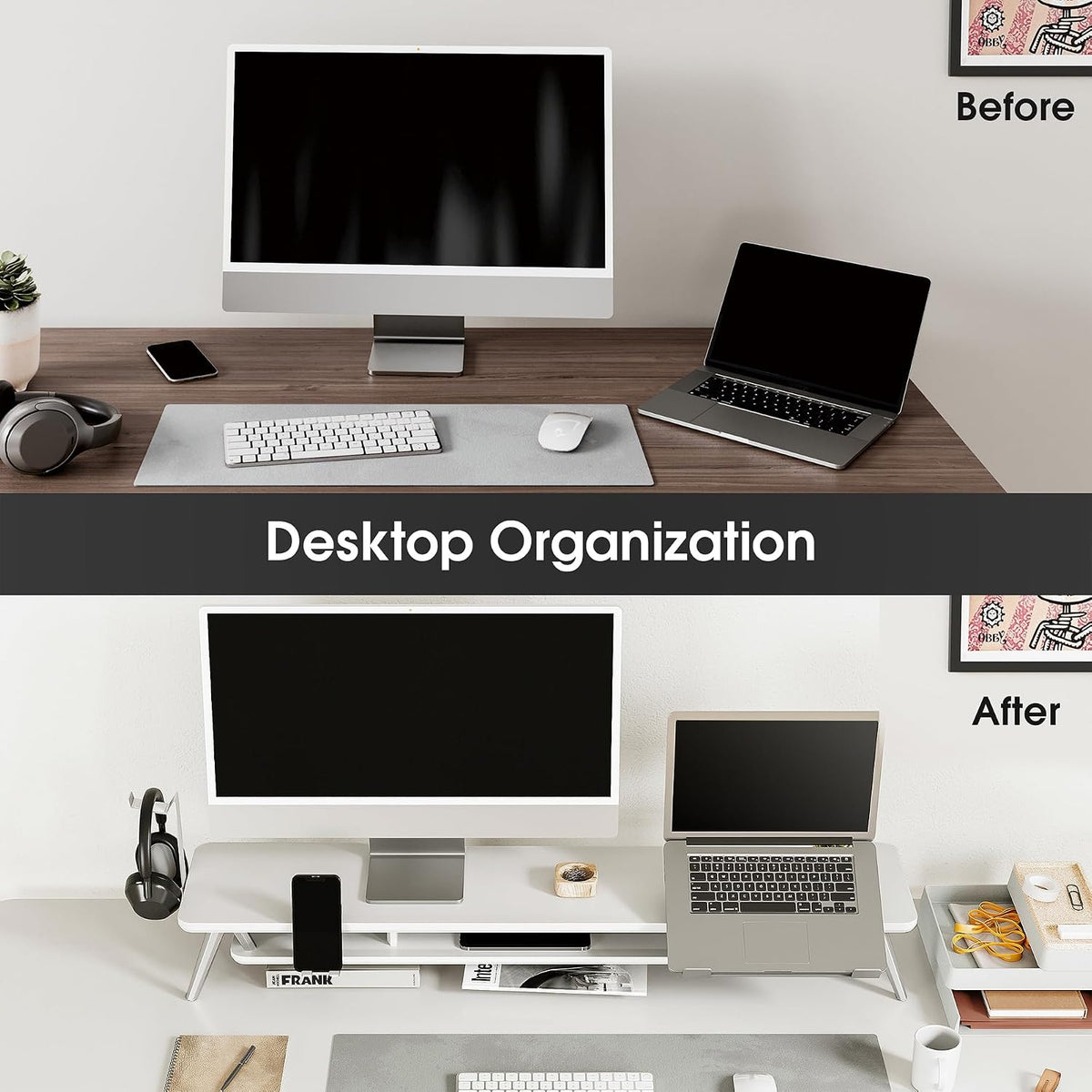 42.5-Inch Monitor Stand Riser with Laptop, Phone & Headphone Holders