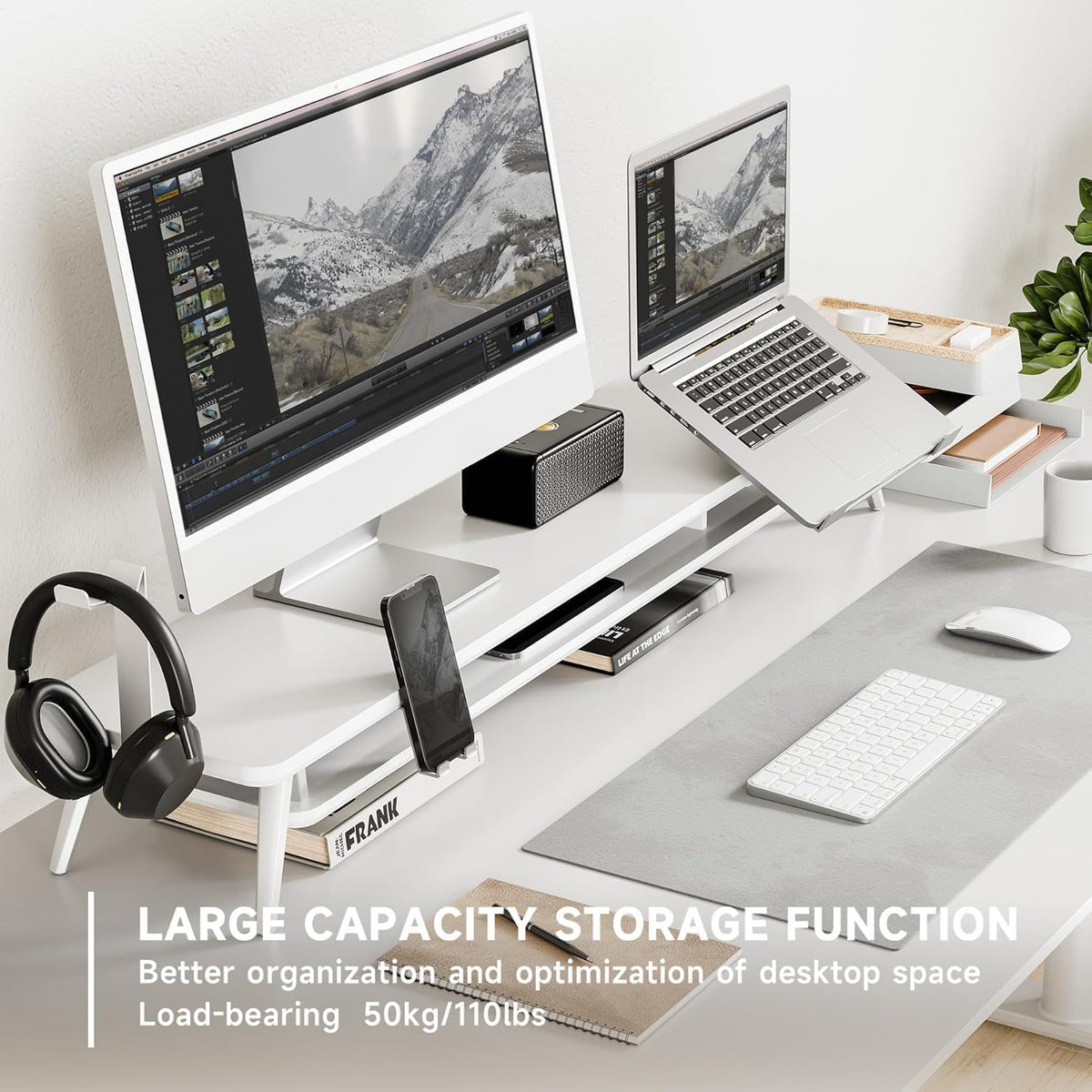 42.5-Inch Monitor Stand Riser with Laptop, Phone & Headphone Holders