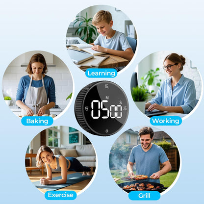 USB Rechargeable Magnetic Kitchen Timer for Cooking, Building 800mAh Battery Large Display Digital Countdown Countup Timer, 3 Preset 5/15/25 Mins Loud Alarm for Kitchen Classroom Grilling Studying