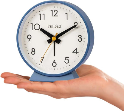4.5" Battery Operated Antique Retro Analog Alarm Clock, Small Silent Bedside Desk Clock,Lighted on Demand, Battery Operated, Snooze, for Living Room, Bedroom, Bedside, Desk, Gift Clock