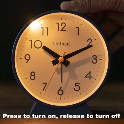 4.5" Battery Operated Antique Retro Analog Alarm Clock, Small Silent Bedside Desk Clock,Lighted on Demand, Battery Operated, Snooze, for Living Room, Bedroom, Bedside, Desk, Gift Clock