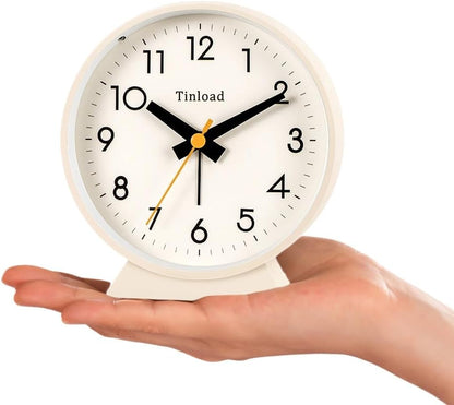 4.5" Battery Operated Antique Retro Analog Alarm Clock, Small Silent Bedside Desk Clock,Lighted on Demand, Battery Operated, Snooze, for Living Room, Bedroom, Bedside, Desk, Gift Clock