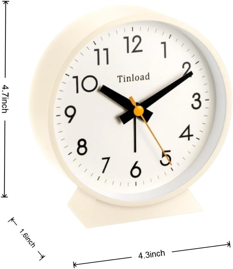 4.5" Battery Operated Antique Retro Analog Alarm Clock, Small Silent Bedside Desk Clock,Lighted on Demand, Battery Operated, Snooze, for Living Room, Bedroom, Bedside, Desk, Gift Clock